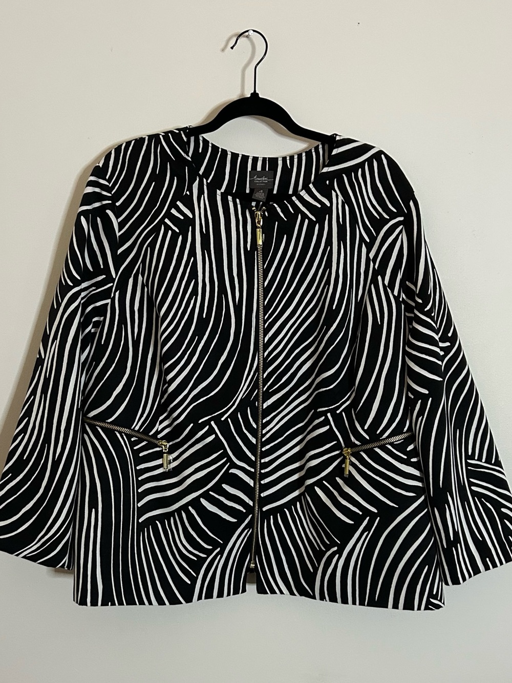 Chico's Black and White Zebra-Stripe Zip Jacket